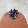 Bague fleur 11 pierres facettées en Grenat T54