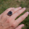 Bague fleur 11 pierres facettées en Grenat T54