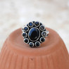 Bague fleur 11 pierres facettées en Onyx noir T56