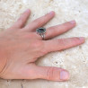 Bague fleur 11 pierres facettées en Onyx noir T56