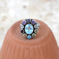 Bague fleur 11 pierres facettées multicolores T52