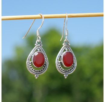 Boucles d'oreilles goutte pierre en Cornaline et argent ajouré