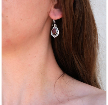 Boucles d'oreilles goutte pierre en Cornaline et argent ajouré