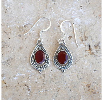 Boucles d'oreilles goutte pierre en Cornaline et argent ajouré