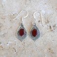 Boucles d'oreilles goutte pierre en Cornaline et argent ajouré