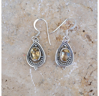 Boucles d'oreilles goutte pierre en Citrine et argent ajouré