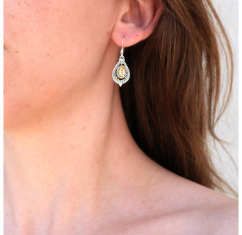 Boucles d'oreilles goutte pierre en Citrine et argent ajouré