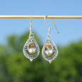 Boucles d'oreilles goutte pierre en Citrine et argent ajouré
