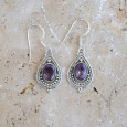 Boucles d'oreilles goutte pierre en Améthyste et argent ajouré