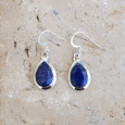 Boucles d'oreilles goutte en argent lisse et pierre facettée en Lapis lazuli