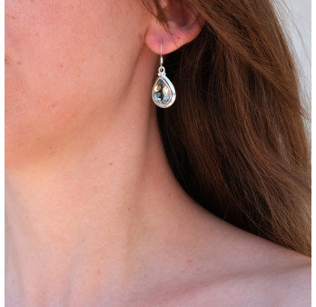 Boucles d'oreilles goutte en argent lisse et pierre facettée en Prasiolite