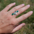Longue bague 4 pierres gouttes facettées en Agate verte et argent T57 Longue bague 4 pierres gouttes facettées en Agate verte et argent T57