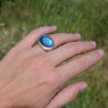 Bague horizontale argent et pierre ovale en Labradorite T54/60