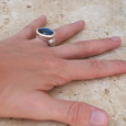 Bague horizontale argent et pierre ovale en Labradorite T54/60