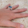 Bague horizontale argent et pierre ovale en Labradorite T54/60