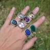 Bague horizontale argent et pierre ovale en Labradorite T54/60
