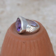 Bague horizontale argent et pierre ovale en améthyste (violet) T56/59