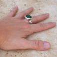 Bague horizontale argent et pierre ovale en Agate verte T56/60