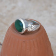 Bague horizontale argent et pierre ovale en Agate verte T56/60