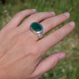 Bague horizontale argent et pierre ovale en Agate verte T56/60