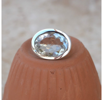 Bague massive argent et pierre ovale en Prasiolite T52/57