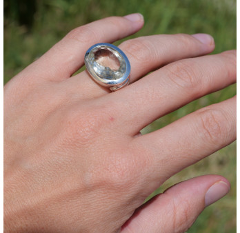 Bague horizontale argent et pierre ovale en Prasiolite T52/57