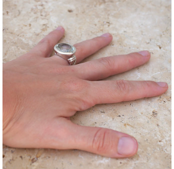 Bague massive argent et pierre ovale en Prasiolite T52/57