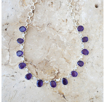Collier argent 13 pierres en Améthyste et petites Pierres de lune