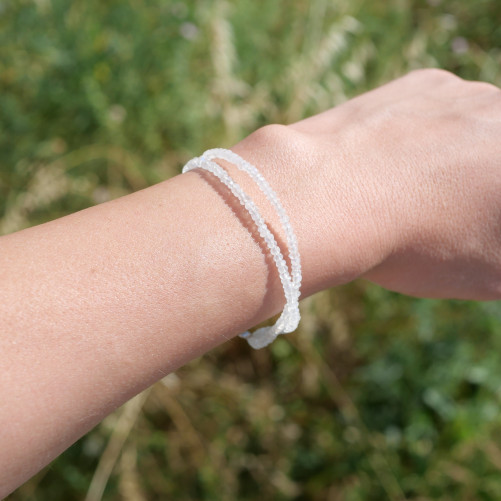 Bracelet 2 rangs pierres en Pierre de lune et fermoir argent