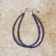 Bracelet 2 rangs pierres facettées en lapis lazuli fermoir et chaînette argent