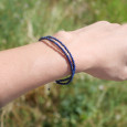 Bracelet 2 rangs pierres facettées en lapis lazuli fermoir et chaînette argent