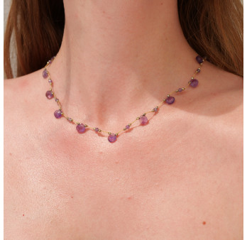 Collier ajustable et gouttes en Améthyste