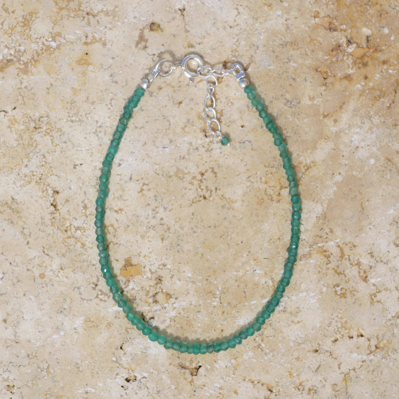 Bracelet fin pierres agate verte et fermoir argent (vert)