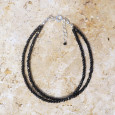 Bracelet 2 rangs pierres en spinelle noir fermoir argent
