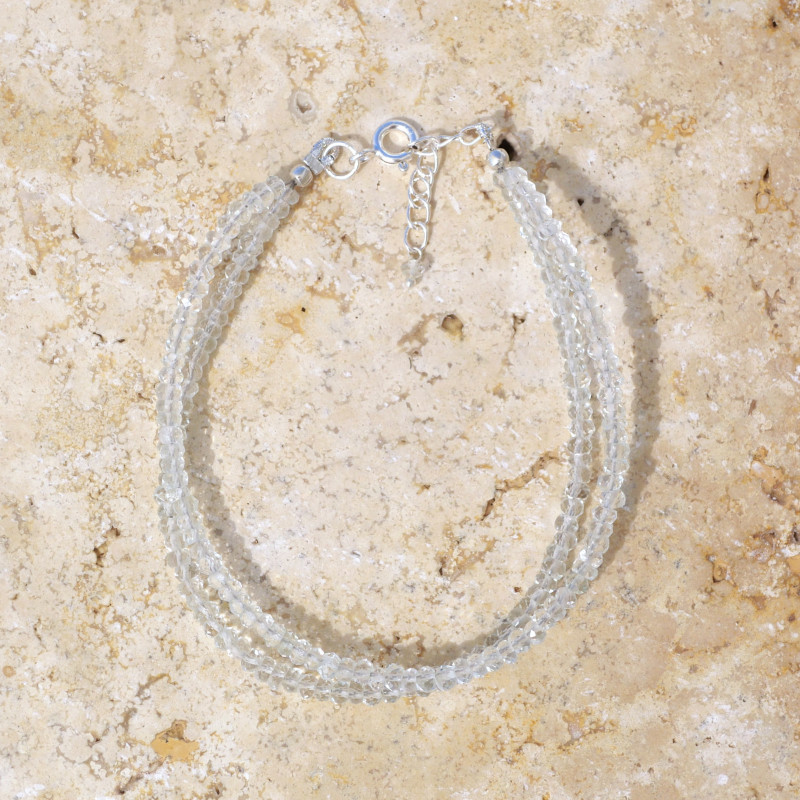Bracelet 2 rangs pierres fines en Prasiolite facetté