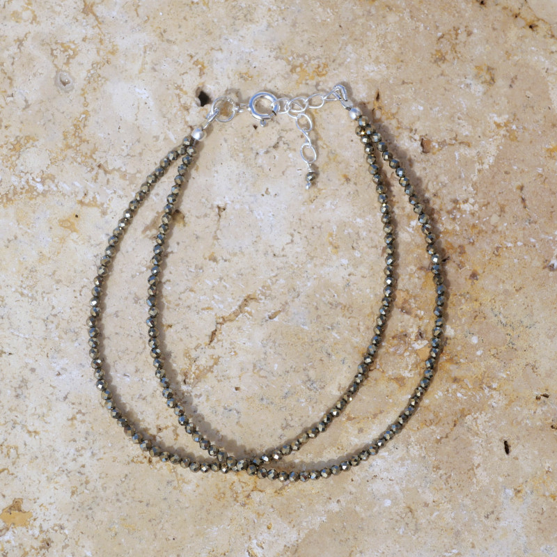 Bracelet 2 rangs pierres fines en Pyrite facettées