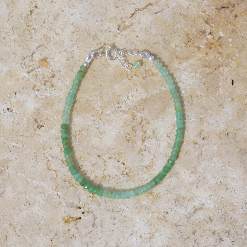 Bracelet fin pierres Chrysoprase facettées fermoir argent