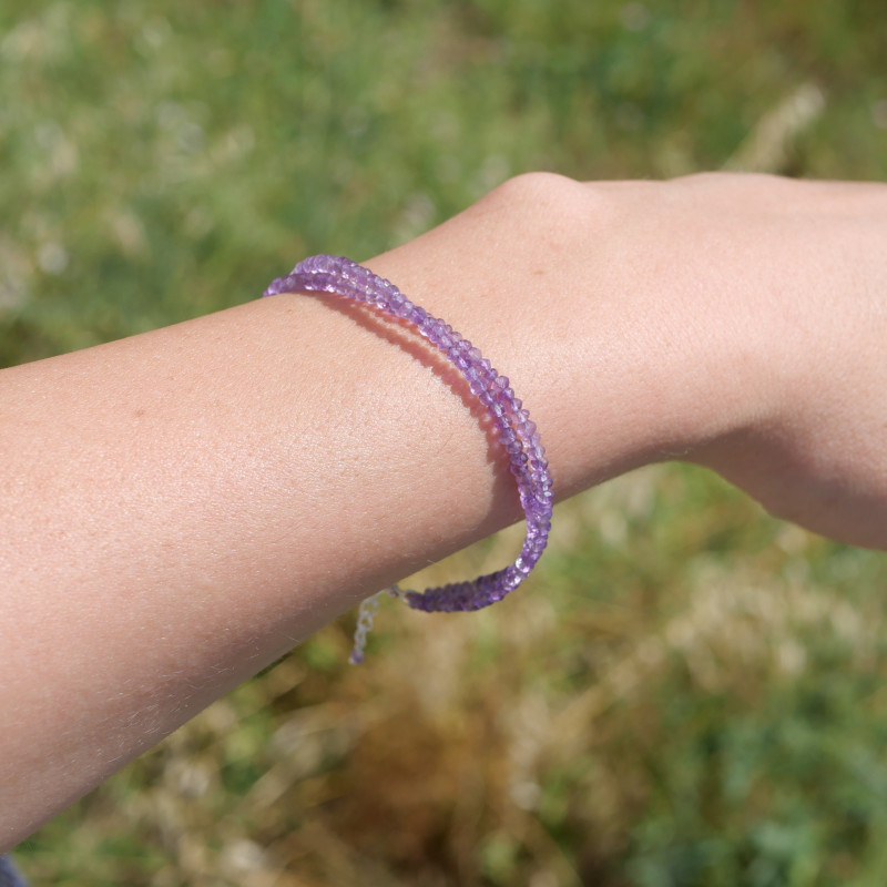 Bracelet 2 rangs pierres fines en Améthyste facettées