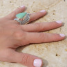 Chevalière mixte large argent ciselé et pierre Chrysoprase T57