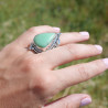 Chevalière mixte large argent ciselé et pierre Chrysoprase T57