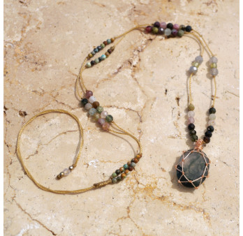 Collier ajustable grosse pierre Agate mousse