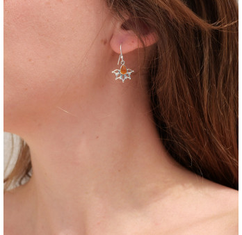 Boucles d'oreilles fines ajourées argent pierre Cornaline