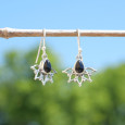 Boucles d'oreilles fines ajourées argent pierre Onyx noir
