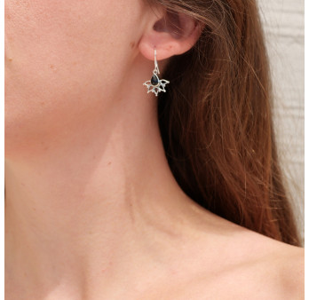 Boucles d'oreilles fines ajourées argent pierre Onyx noir