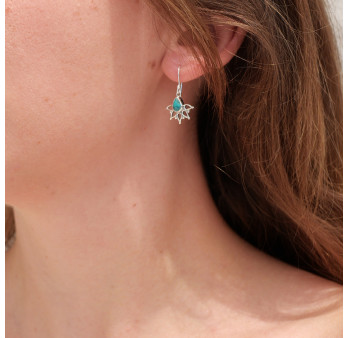 Boucles d'oreilles fines ajourées argent pierre Howlite bleue
