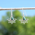 Boucles d'oreilles fines ajourées argent pierre Malachite
