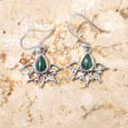 Boucles d'oreilles fines ajourées argent pierre Malachite