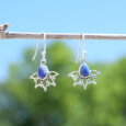 Boucles d'oreilles fines ajourées argent pierre Lapis lazuli