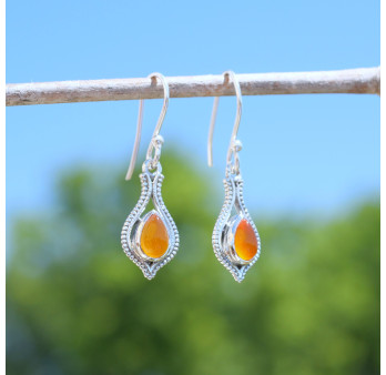 Petites boucles d'oreilles fines argent pierre Cornaline