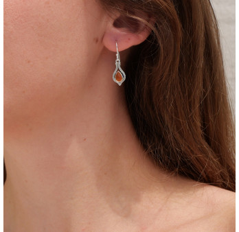 Petites boucles d'oreilles fines argent pierre Cornaline